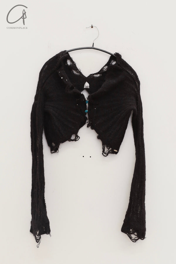 Rui Zhou 24 Autumn and Winter Beaded Floating Line Cardigan RUI-RAW24KN01-HEI Black